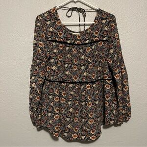 Knox Rose Popover Blouse Top Women S Floral Peasant Tie Back Tassel Boho Black